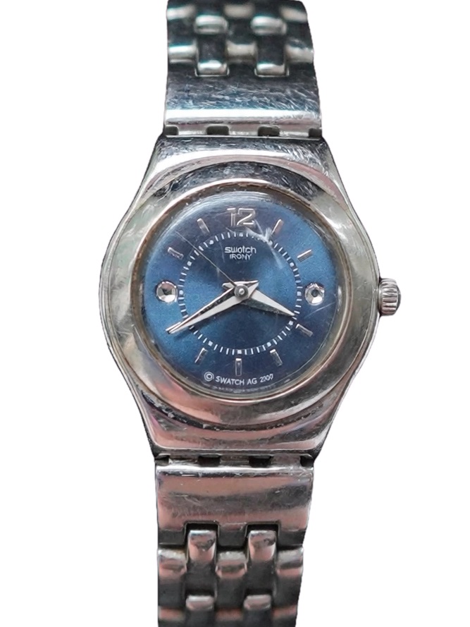 Classic Silver Stainless Steel Watch With Blue Dial